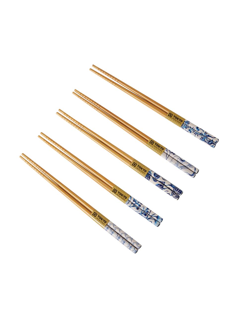 Bambusové jídelní hůlky Flora Japonica, 5 párů, Bambus, Bílá, modrá, světle hnědá, D 23 cm