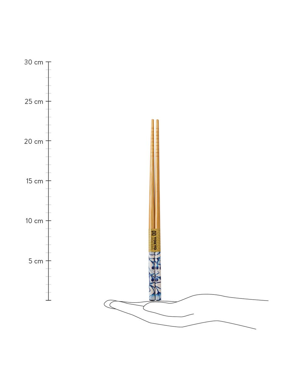 Bacchette in bambù Flora Japonica, 5 paia, Bambù, Bianco, blu, marrone chiaro, Lung. 23 cm