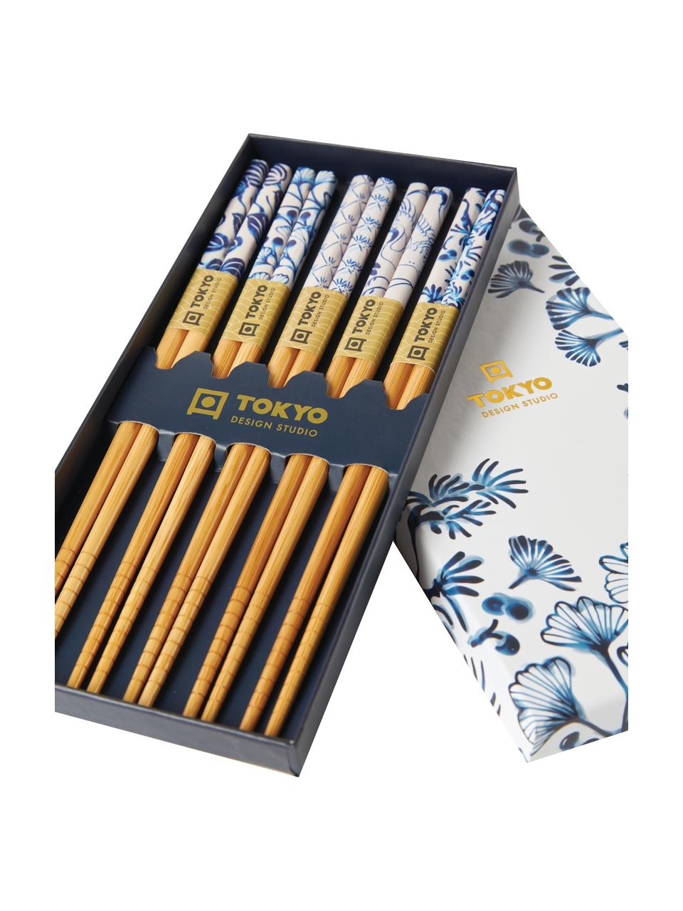 Palillos chinos de bambú Japonica, 5 pares, Bambú, Blanco, azul, beige, L 23 cm