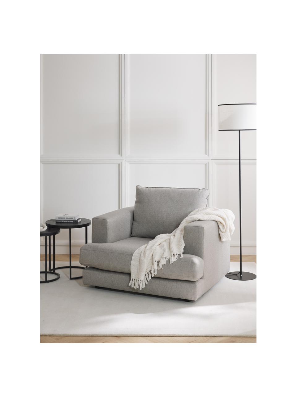 Fauteuil Tribeca, Bekleding: 100% polyester Met 23.000, Frame: massief grenenhout, Poten: massief gelakt beukenhout, Geweven stof lichtgrijs, B 110 x H 96 cm