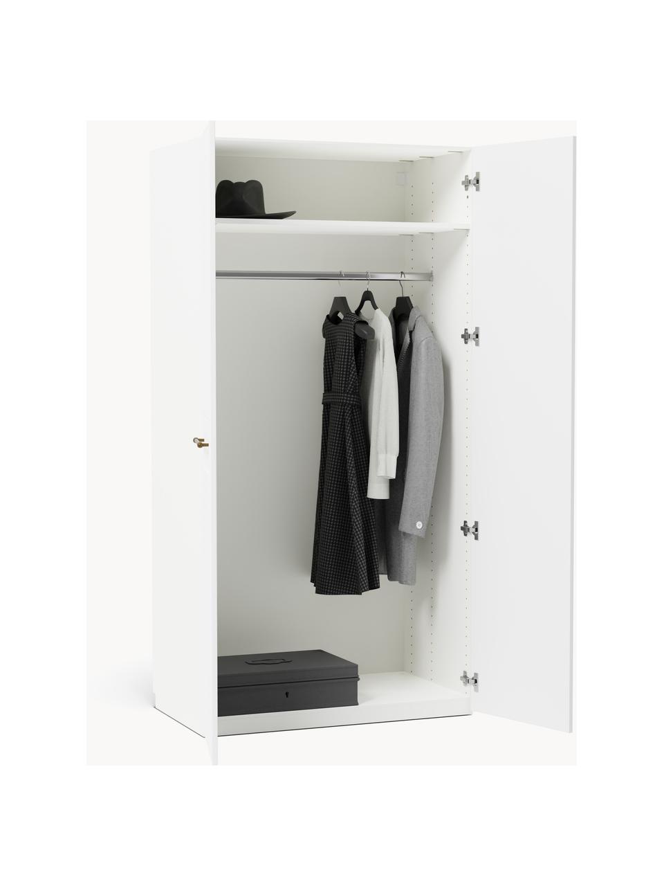 Modularer Drehtürenschrank Charlotte, 100 cm Breite, mehrere Varianten, Korpus: Spanplatte, melaminbeschi, Griffe: Messing Dieses Produkt wi, Weiß, Basic Interior, B 100 x H 200 cm