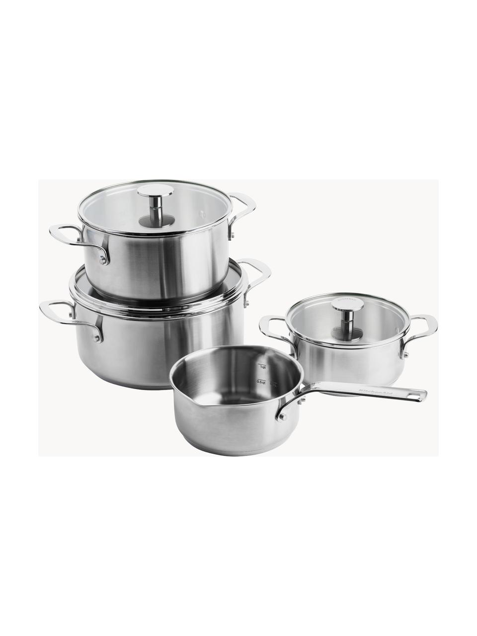 Koch-Set KitchenAid, 7-tlg., Deckel: Glas, Silberfarben, 7-tlg. Set mit verschiedenen Größen