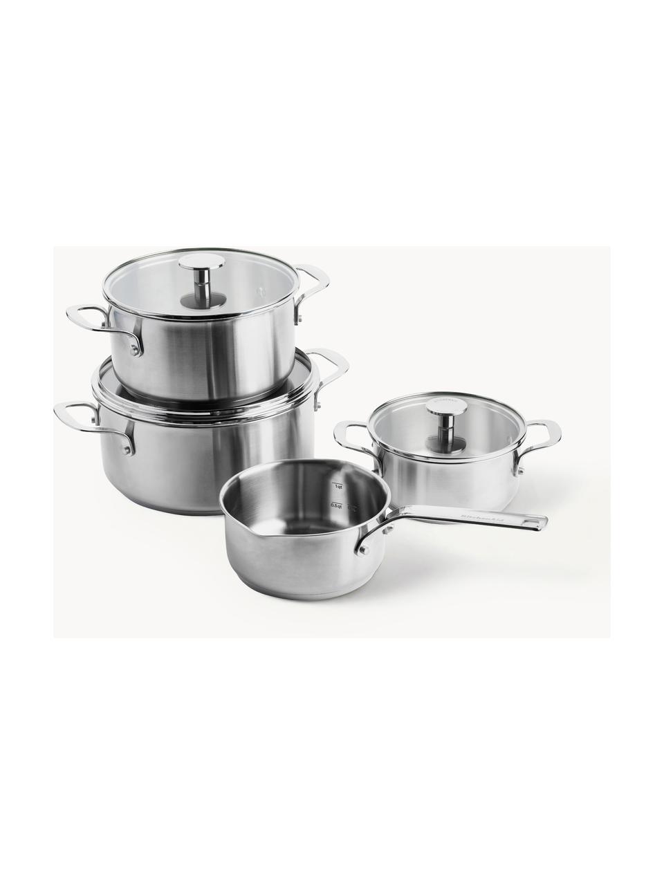 Koch-Set KitchenAid, 7-tlg., Deckel: Glas, Silberfarben, 7-tlg. Set mit verschiedenen Größen