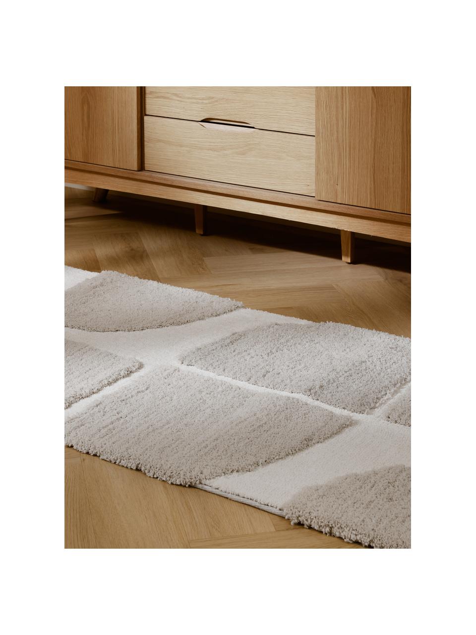 Tapis d'entrée moelleux à poils longs en relief Jade, Beige, blanc crème, larg. 80 x long. 200 cm