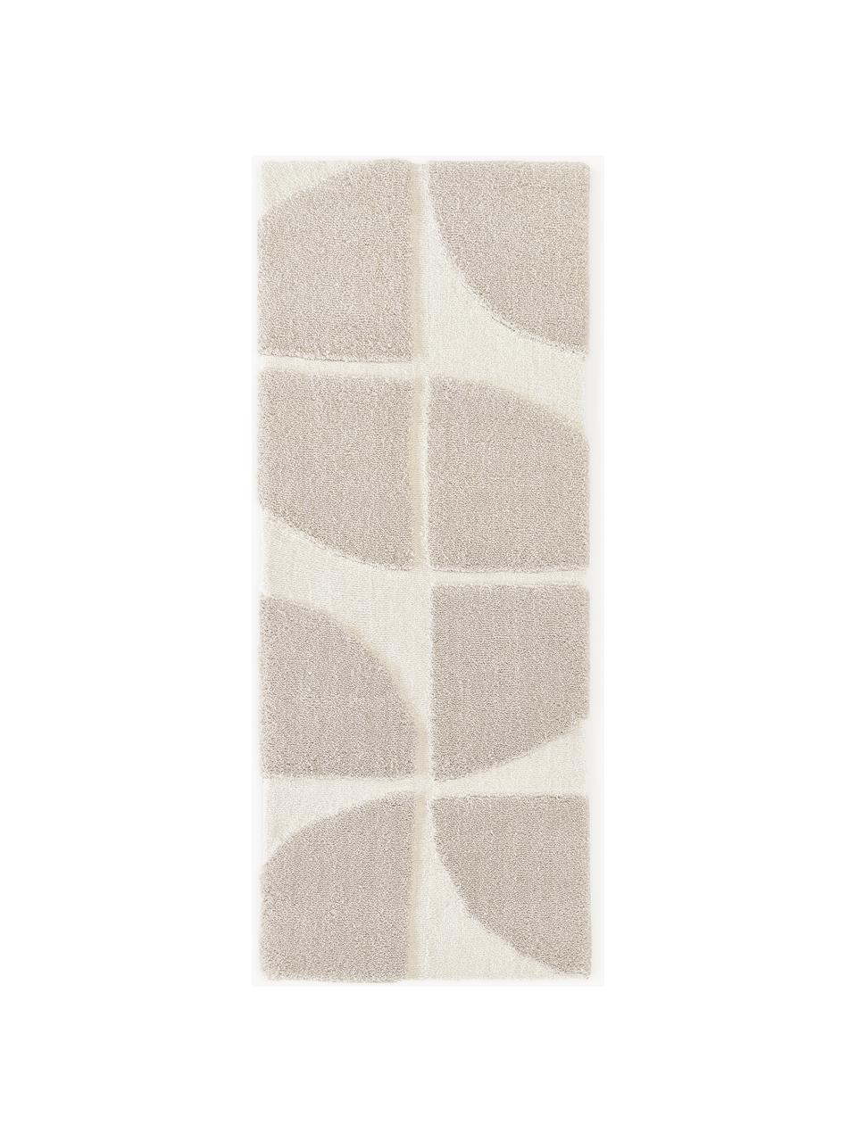 Flauschiger Hochflor-Läufer Jade mit erhabener Hoch-Tief-Struktur, Flor: 100% Polyester, GRS-zerti, Beige, Cremeweiss, B 80 x L 200 cm