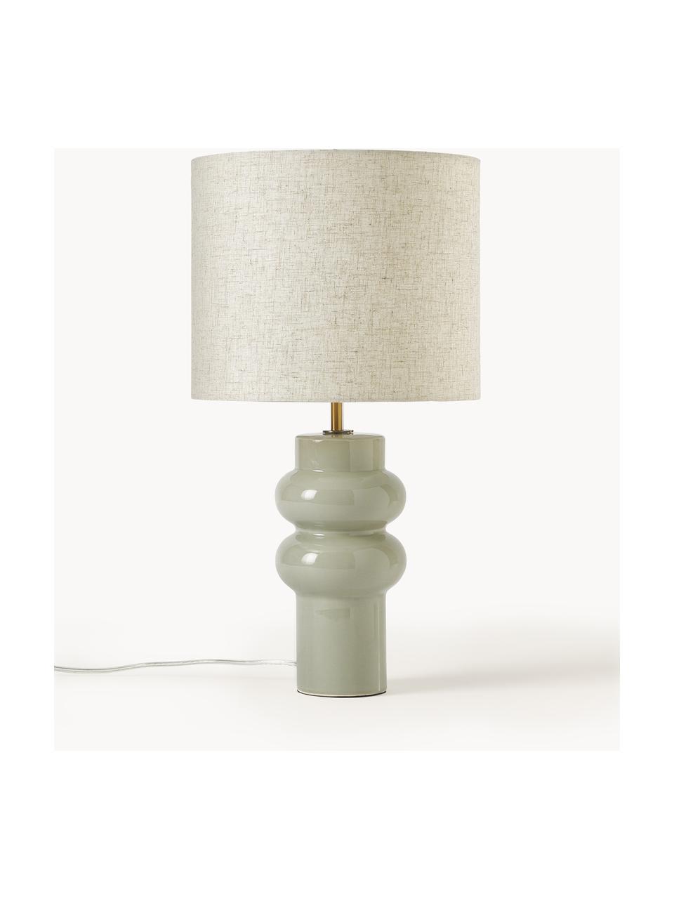 Grande lampe à poser en céramique Christine, Beige, gris-vert, Ø 28 x haut. 53 cm