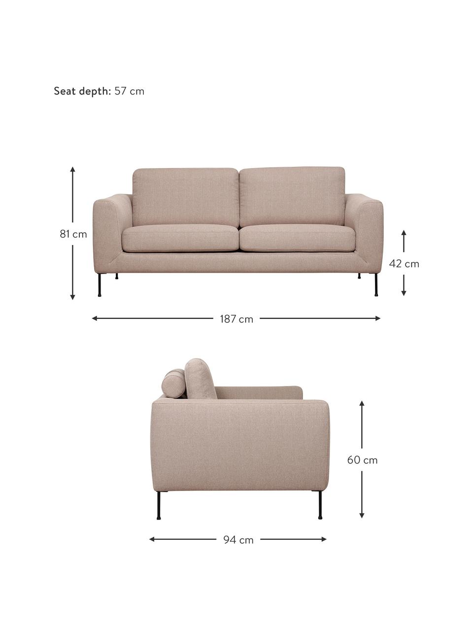 Canapé 2 places Cucita, Tissu beige, larg. 187 x prof. 94 cm
