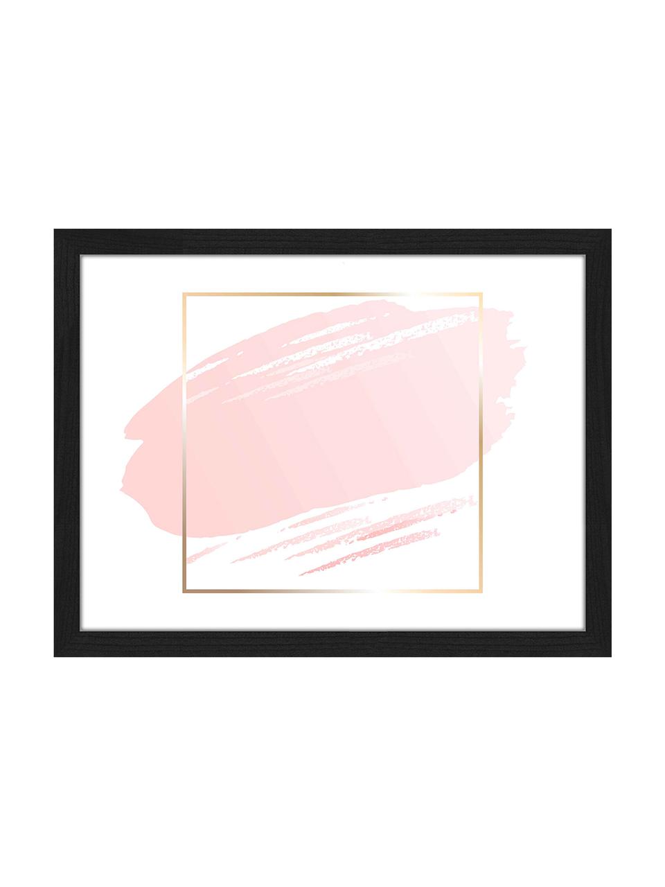 Impression numérique encadrée Pink Brush, Blanc, rose, couleur dorée