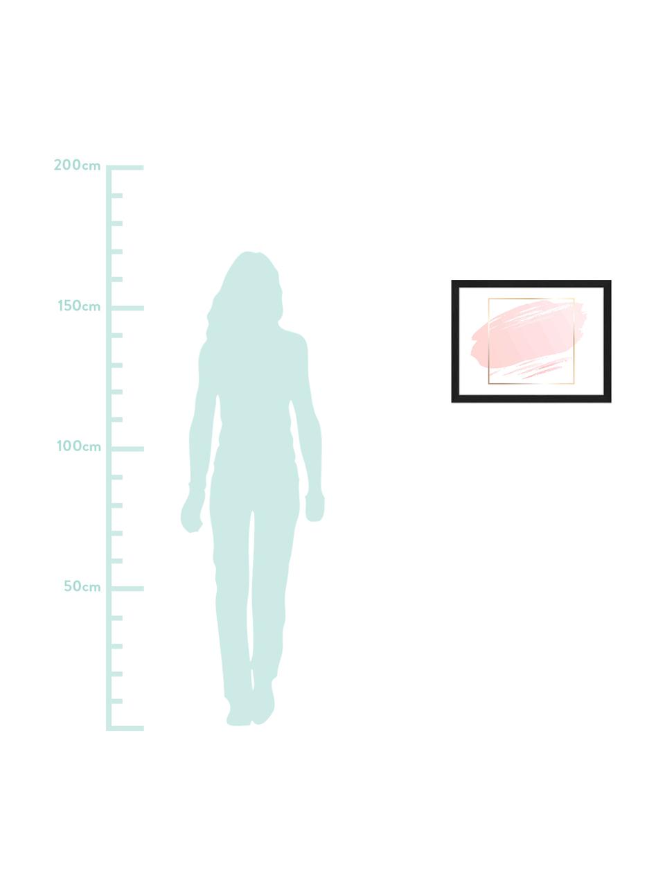 Gerahmter Digitaldruck Pink Brush, Bild: Digitaldruck auf Papier, , Rahmen: Buchenholz, lackiert, Front: Plexiglas, Weiß, Rosa, Goldfarben, 33 x 43 cm