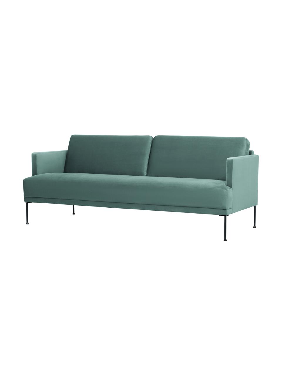Divano 3 posti in velluto con piedini in metallo Fluente, Rivestimento: velluto (copertura in pol, Struttura: legno di pino massiccio, , Piedini: metallo verniciato a polv, Velluto verde chiaro, Larg. 196 x Prof. 85 cm