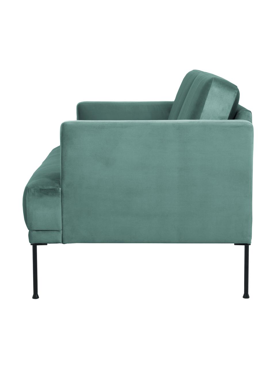 Divano 3 posti in velluto con piedini in metallo Fluente, Rivestimento: velluto (copertura in pol, Struttura: legno di pino massiccio, , Piedini: metallo verniciato a polv, Velluto verde chiaro, Larg. 196 x Prof. 85 cm