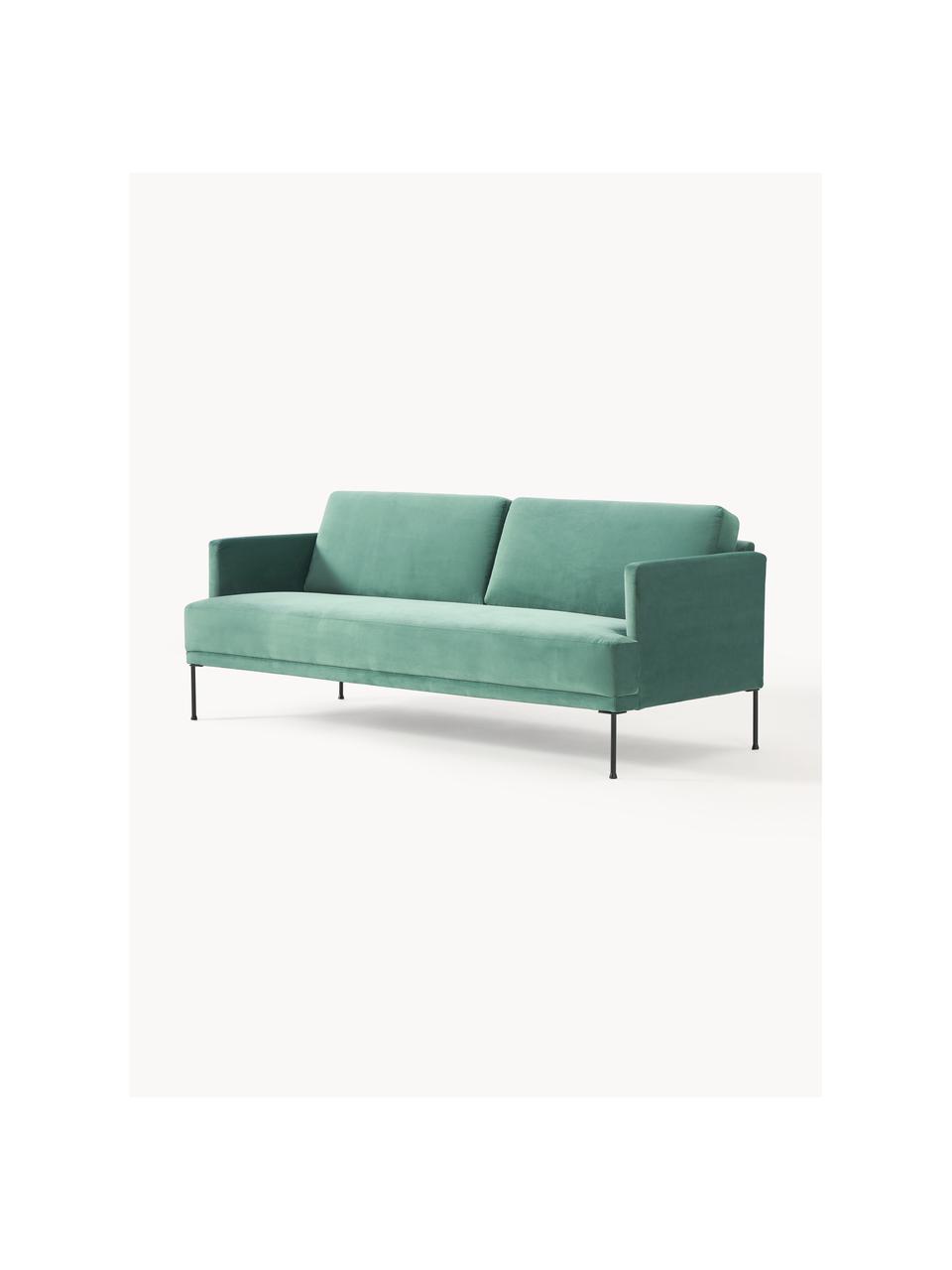 Samt-Sofa Fluente (3-Sitzer), Bezug: Samt (Hochwertiger Polyes, Gestell: Massives Kiefernholz, Samt Petrol, B 196 x T 85 cm