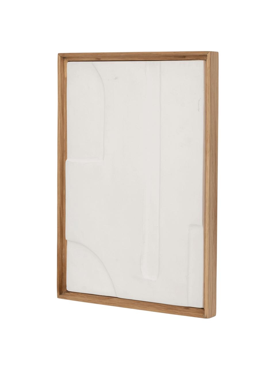 Decoración de pared de papel maché Graphic Geo, Estructura: madera de roble, Madera clara, blanco crema, An 21 x Al 29 cm