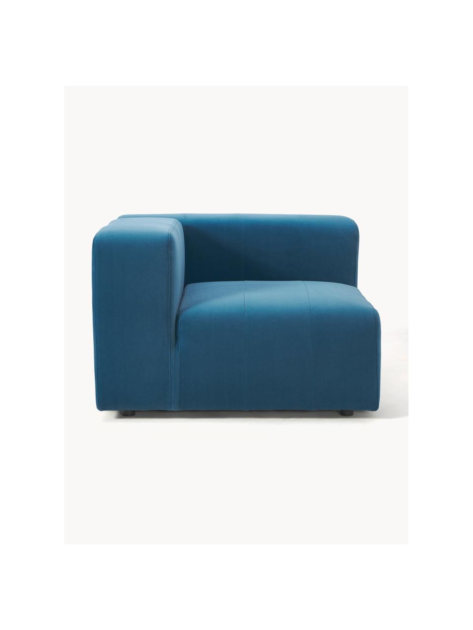 Módulo esquinero de terciopelo Lena, Tapizado: terciopelo (100% poliéste, Estructura: madera de pino, contracha, Patas: plástico., Terciopelo azul petróleo, An 105 x F 106 cm, chaise longue izquierda