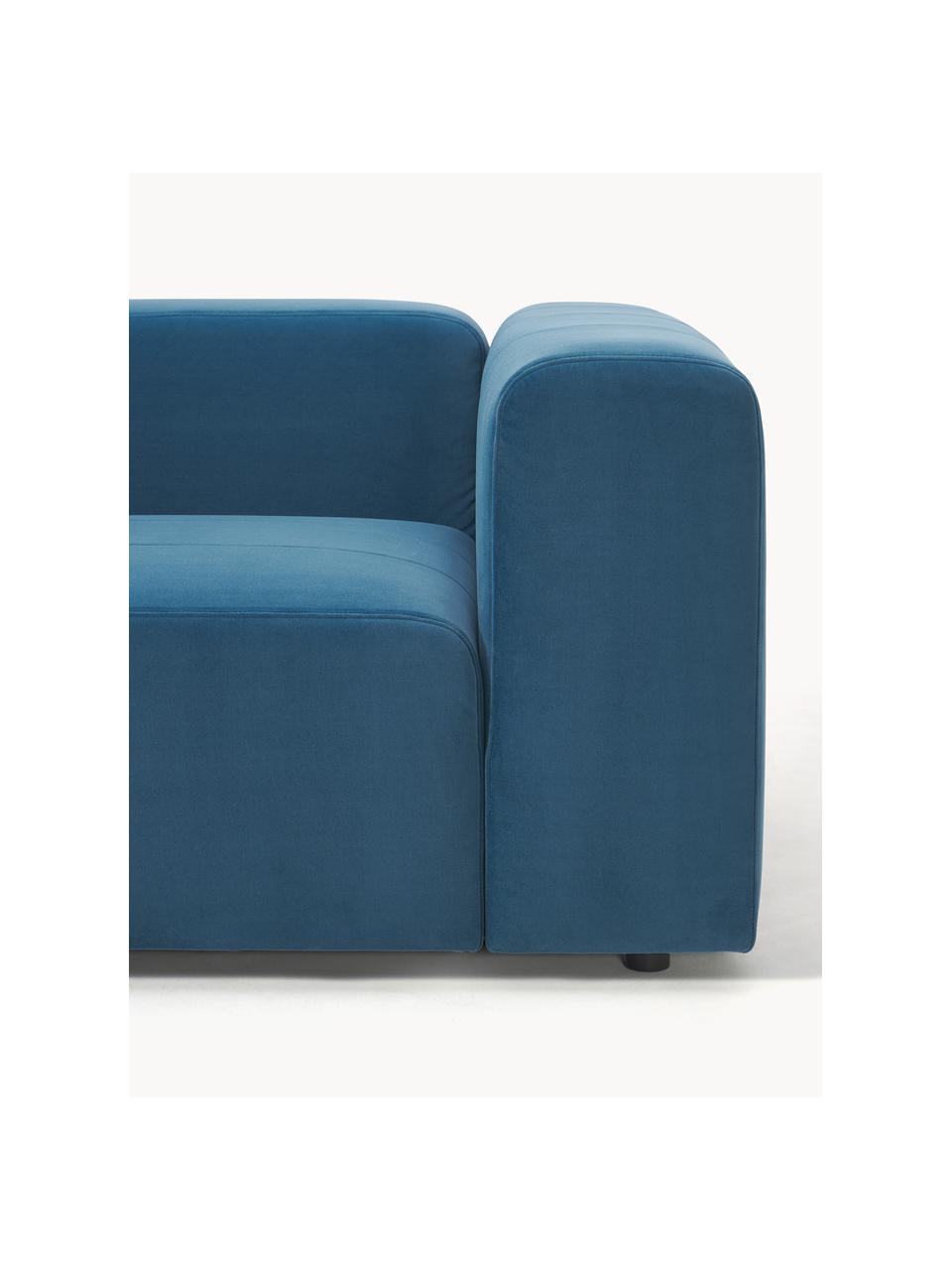 Módulo esquinero de terciopelo Lena, Tapizado: terciopelo (100% poliéste, Estructura: madera de pino, contracha, Patas: plástico., Terciopelo azul petróleo, An 105 x F 106 cm, chaise longue izquierda