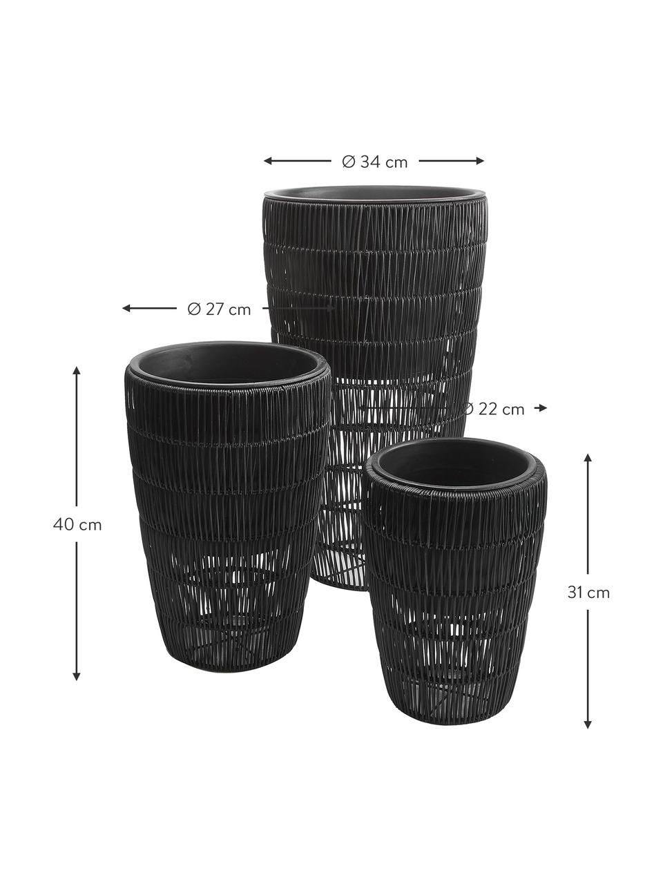 Set 3 cestini per piante in rattan Lucian, Rattan, Nero, Set in varie misure
