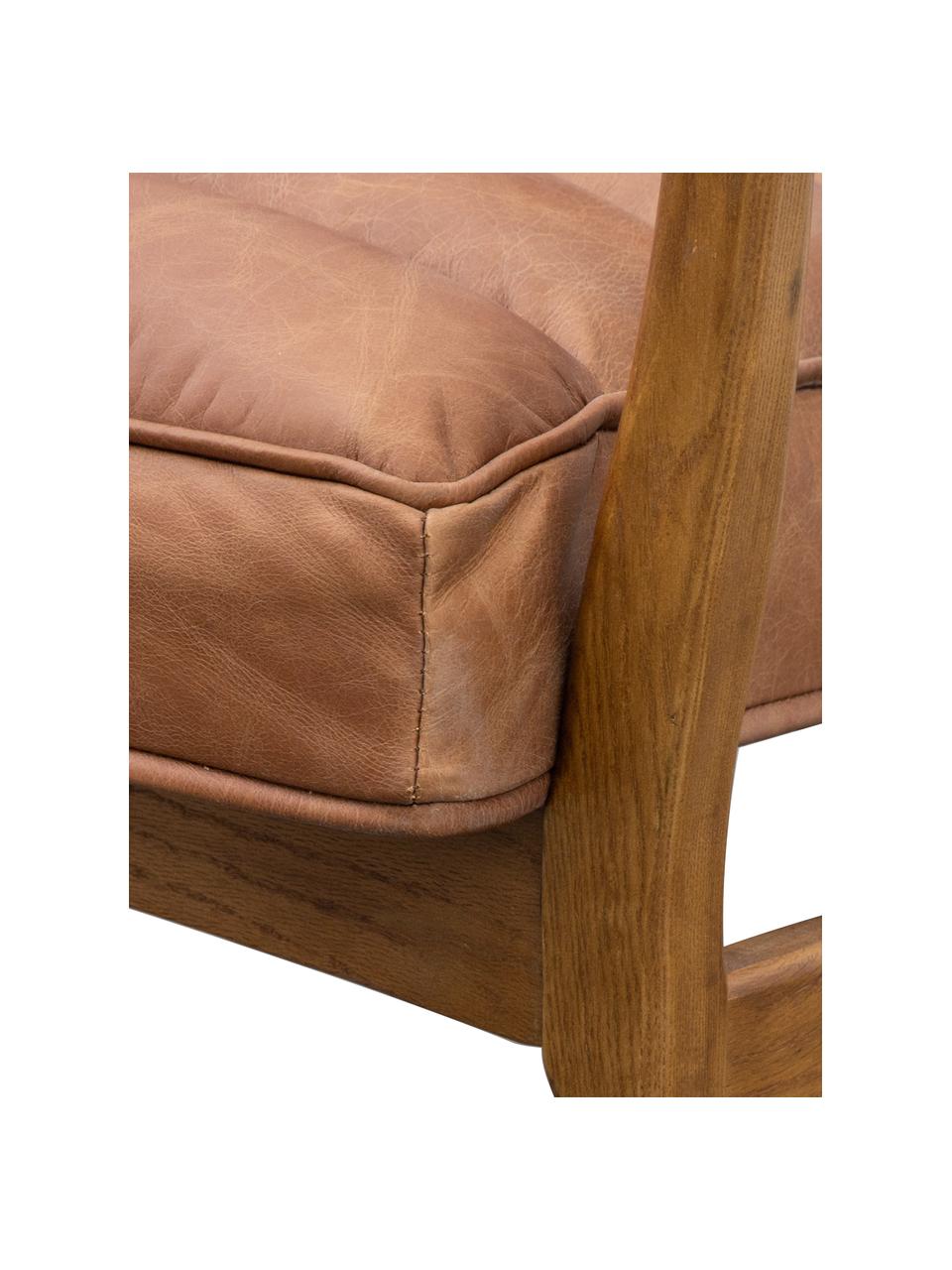 Sillón de cuero Datsun, Tapizado: cuero granulado, Estructura: madera de fresno, Marrón, An 70 x F 74 cm