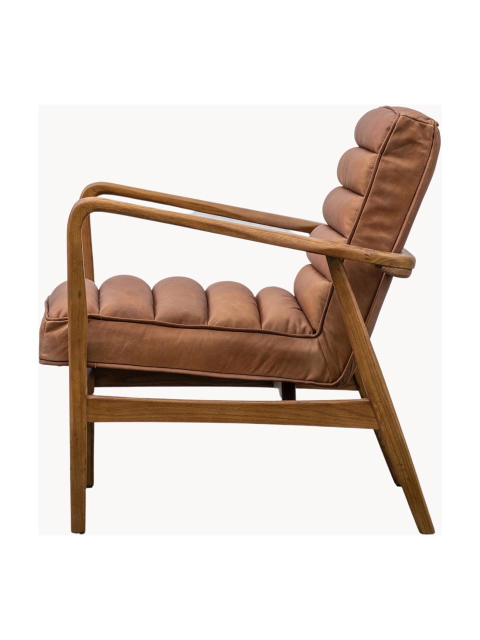 Leren loungefauteuil Datsun, Bekleding: korrelig leer, Frame: essenhout, Leer lichtbruin, B 70 x D 74 cm