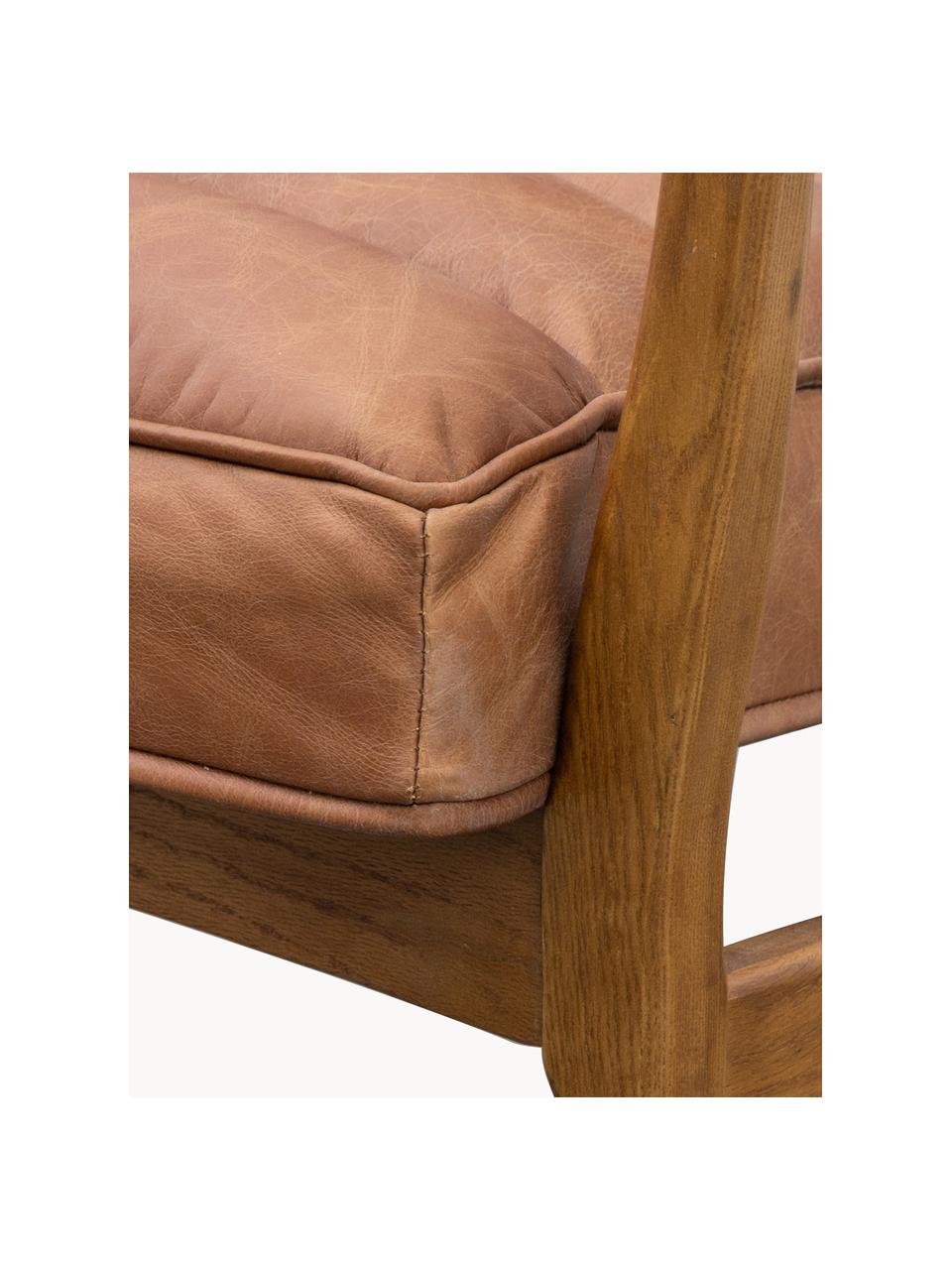 Fauteuil lounge en cuir Datsun, Cuir brun clair, larg. 70 x prof. 74 cm