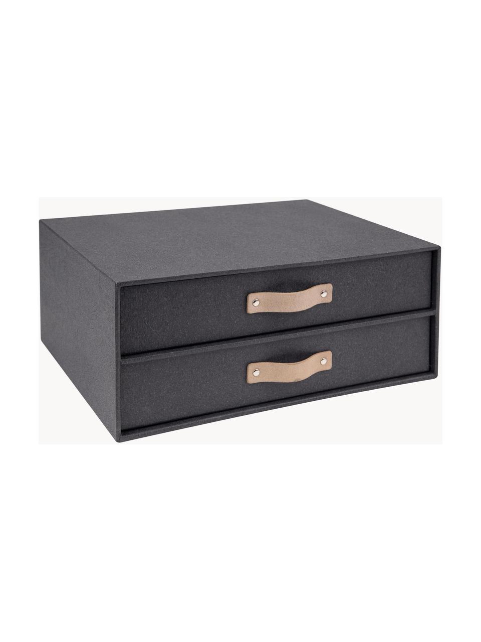 Organizador de escritorio Birger, Caja: canvas, cartón macizo, Asa: cuero, Gris antracita, beige, L 33 x An 25 cm