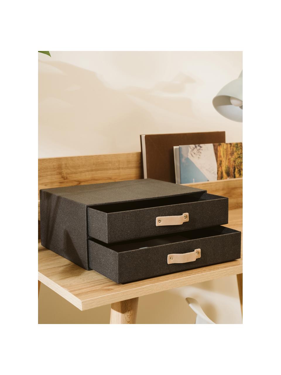 Organizador de escritorio Birger, Caja: canvas, cartón macizo, Asa: cuero, Gris antracita, beige, L 33 x An 25 cm