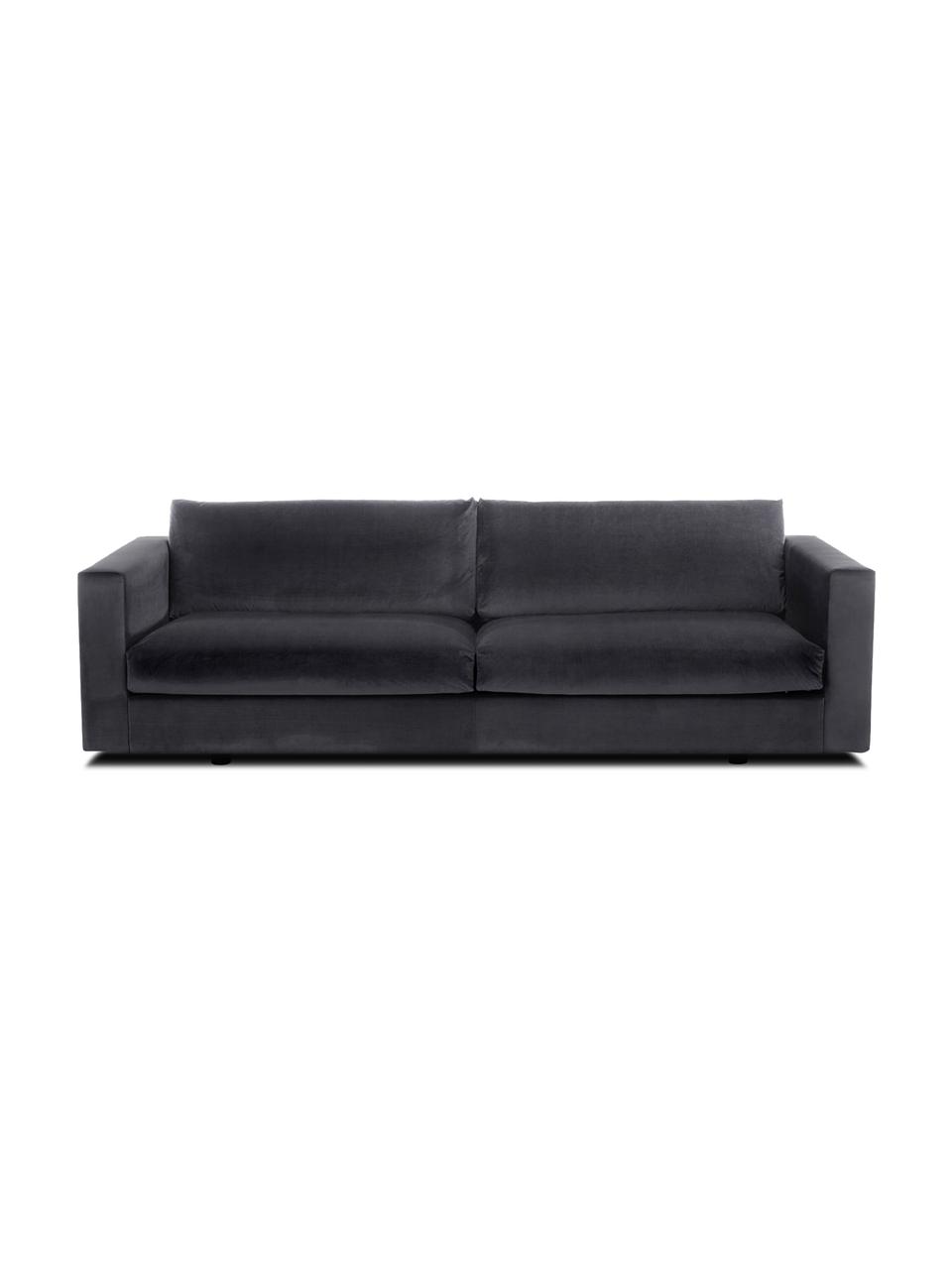 Samt-Sofa Balmira (3-Sitzer) in Dunkelgrau, Bezug: Samt (Polyester) 100.000 , Gestell: Massives Kiefernholz, Füße: Massives Birkenholz, lack, Samt Dunkelgrau, B 240 x T 96 cm