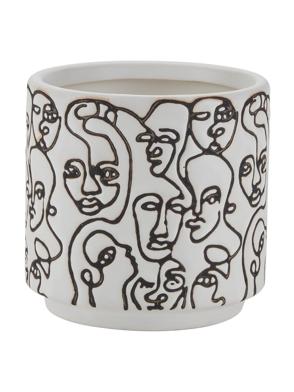 Kleiner Übertopf Face Artwork, Keramik, Weiß, Schwarz, Ø 12 x H 12 cm
