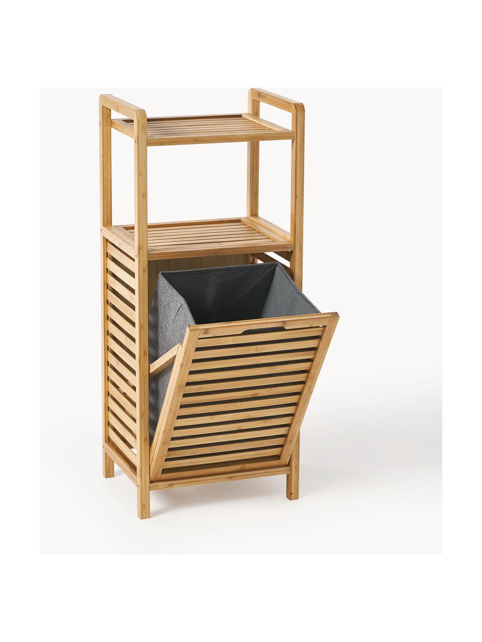 Estanteria de baño con cesta de lavandería Kit, Estructura: madera de bambú con certi, Cesta: polipropileno, poliéster , Madera de bambú, An 40 x Al 95 cm