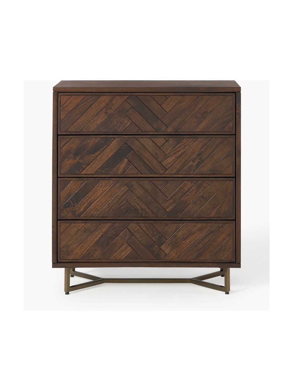 Commode en bois de manguier avec tiroirs Luca, Bois de manguier, doré, larg. 90 x haut. 100 cm