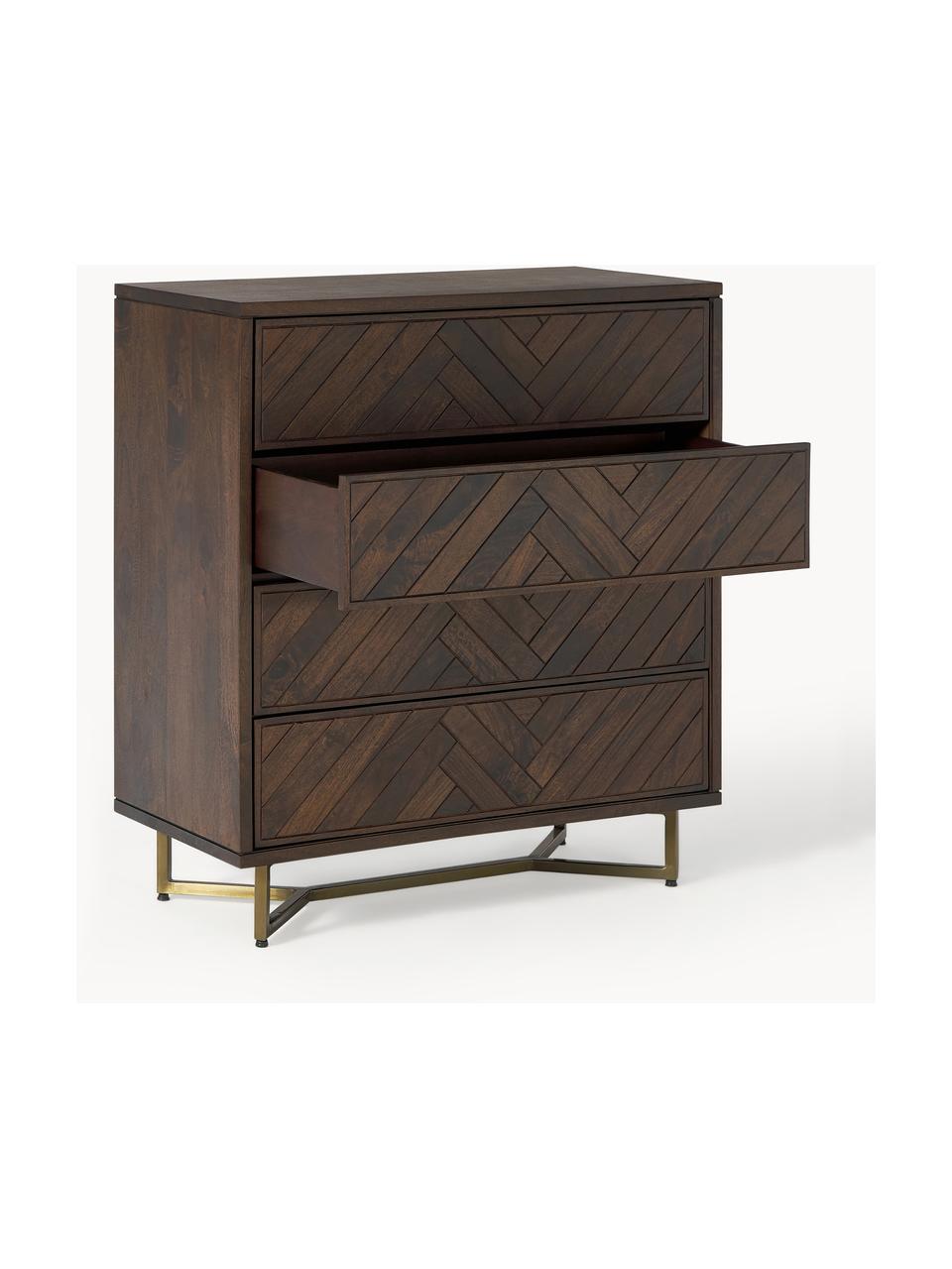 Commode en bois de manguier avec tiroirs Luca, Bois de manguier, doré, larg. 90 x haut. 100 cm