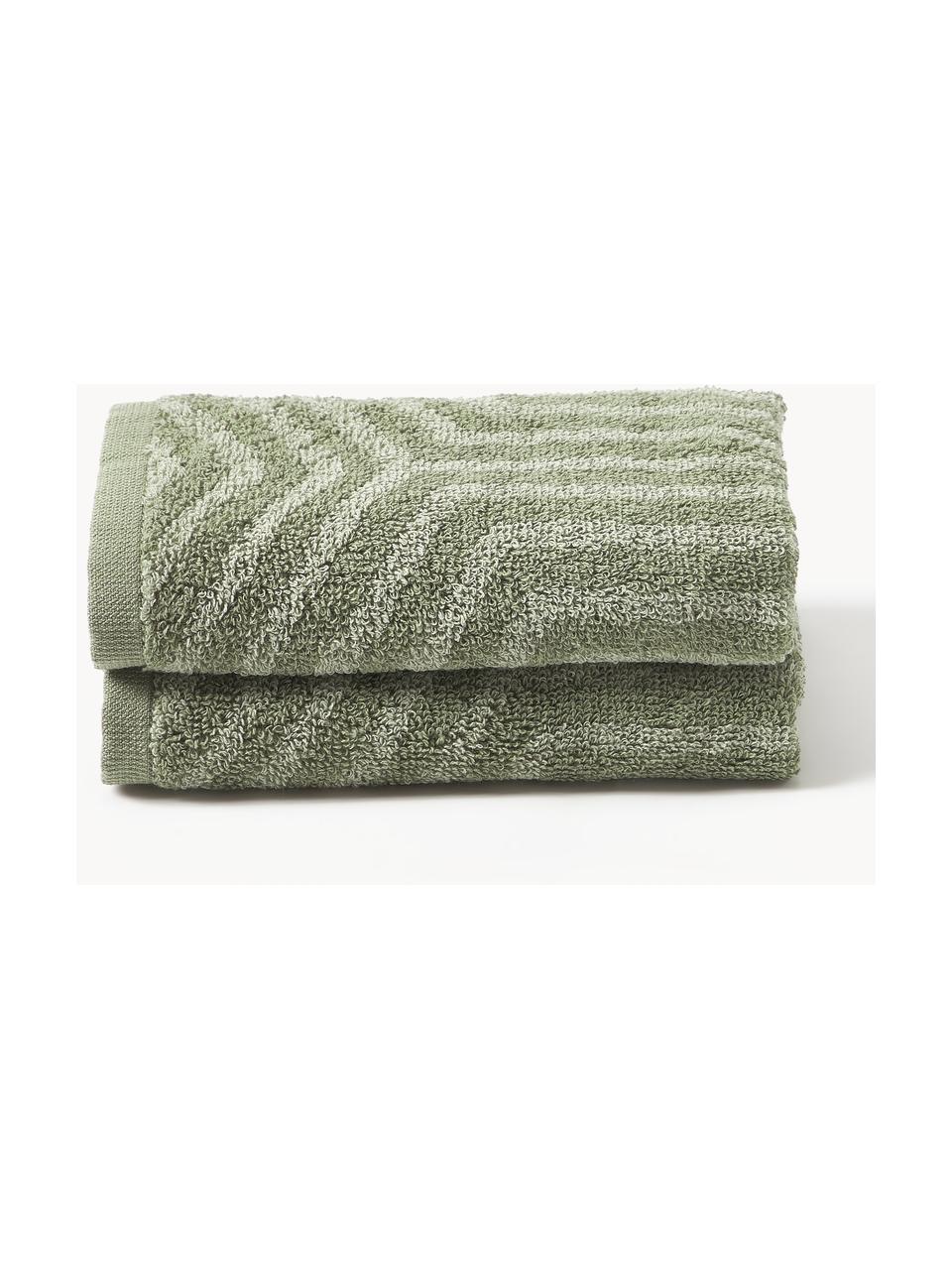 Toallas lavabos Fatu, tamaños diferentes, Tonos de verde oliva, Toalla manos, An 50 x L 100 cm, 2 uds.