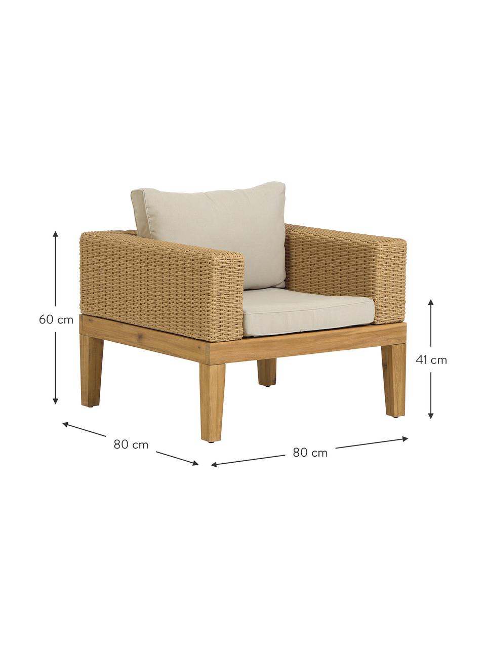 Poltroncina da giardino Giana, Piedini: legno di acacia, Sottostruttura: alluminio, Marrone chiaro, Larg. 80 x Prof. 80 cm