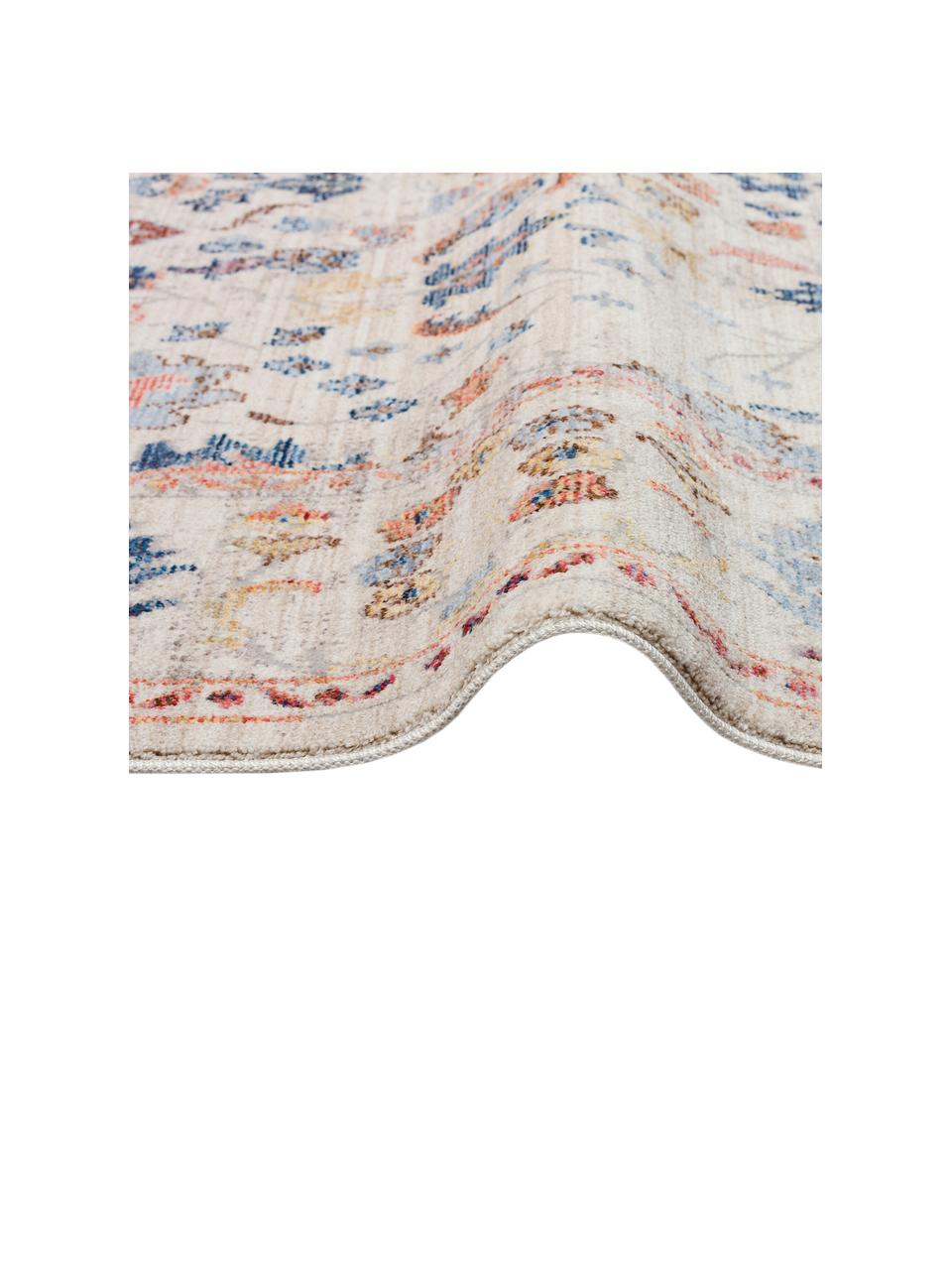 Laagpolig vloerkleed Heritage in ivoorkleur met kleurrijke ornamenten, Bovenzijde: 100% polyester, Onderzijde: katoen, Ivoorkleurig, B 160 x L 236 cm (maat M)