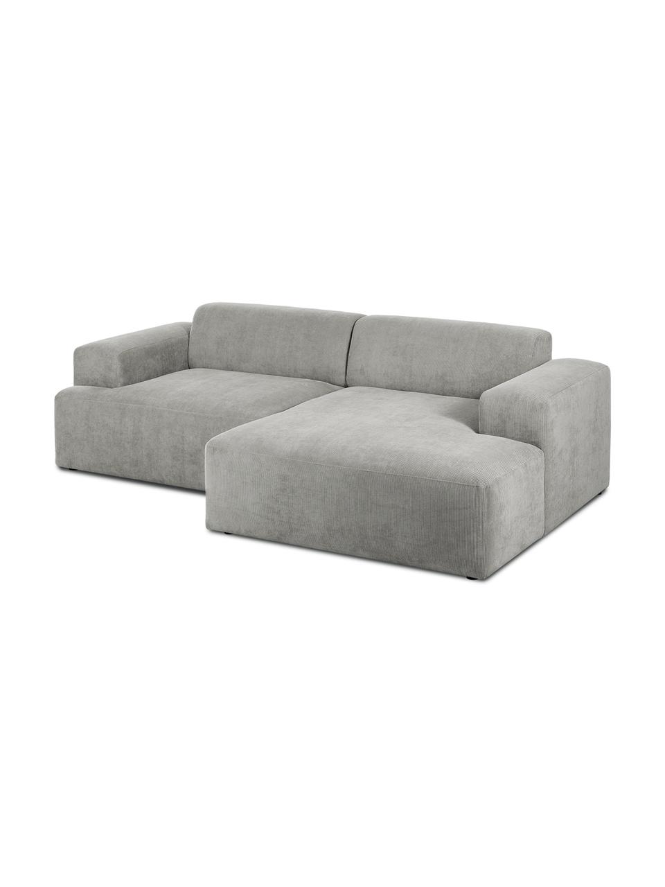 Sofa narożna ze sztruksu Melva (3-osobowa), Tapicerka: sztruks (92% poliester, 8, Nogi: drewno sosnowe Nogi znajd, Sztruks szary, S 240 x G 144 cm