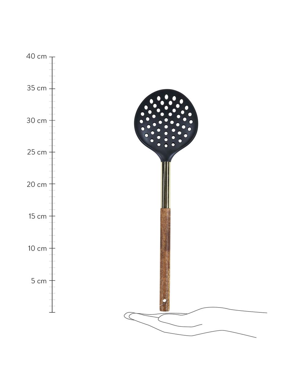 Espumadera Lula, Madera de acacia, plástico, Madera de acacia, latón, negro, L 35 cm