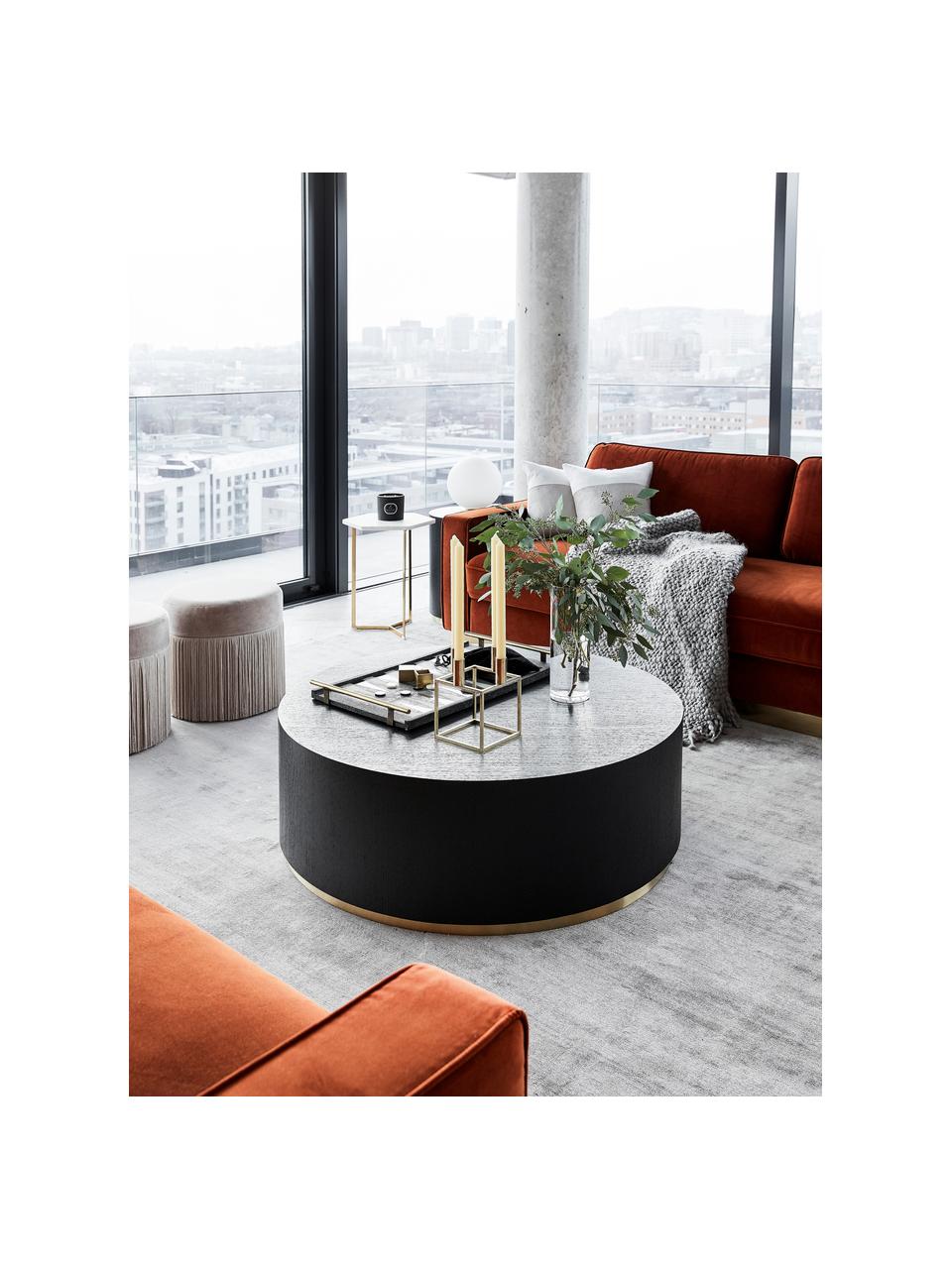 Okrúhly XL konferenčný stolík Clarice, Čierna, odtiene zlatej, Ø 90 cm