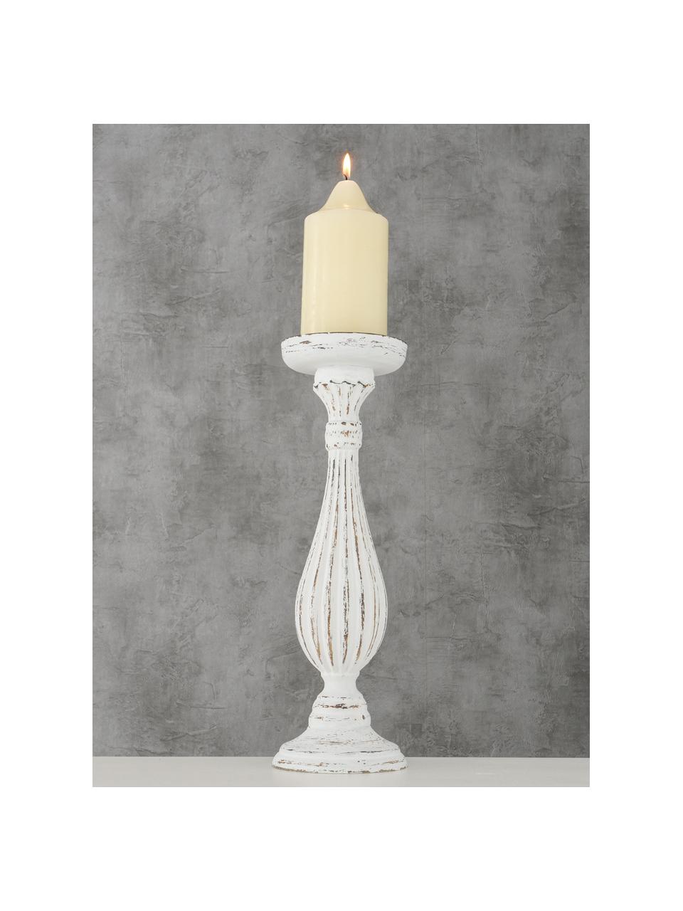 Candelabro de madera Dinah, Tablero de fibras de densidad media (MDF) recubierto, Blanco crudo, marrón, Ø 11 x Al 34 cm