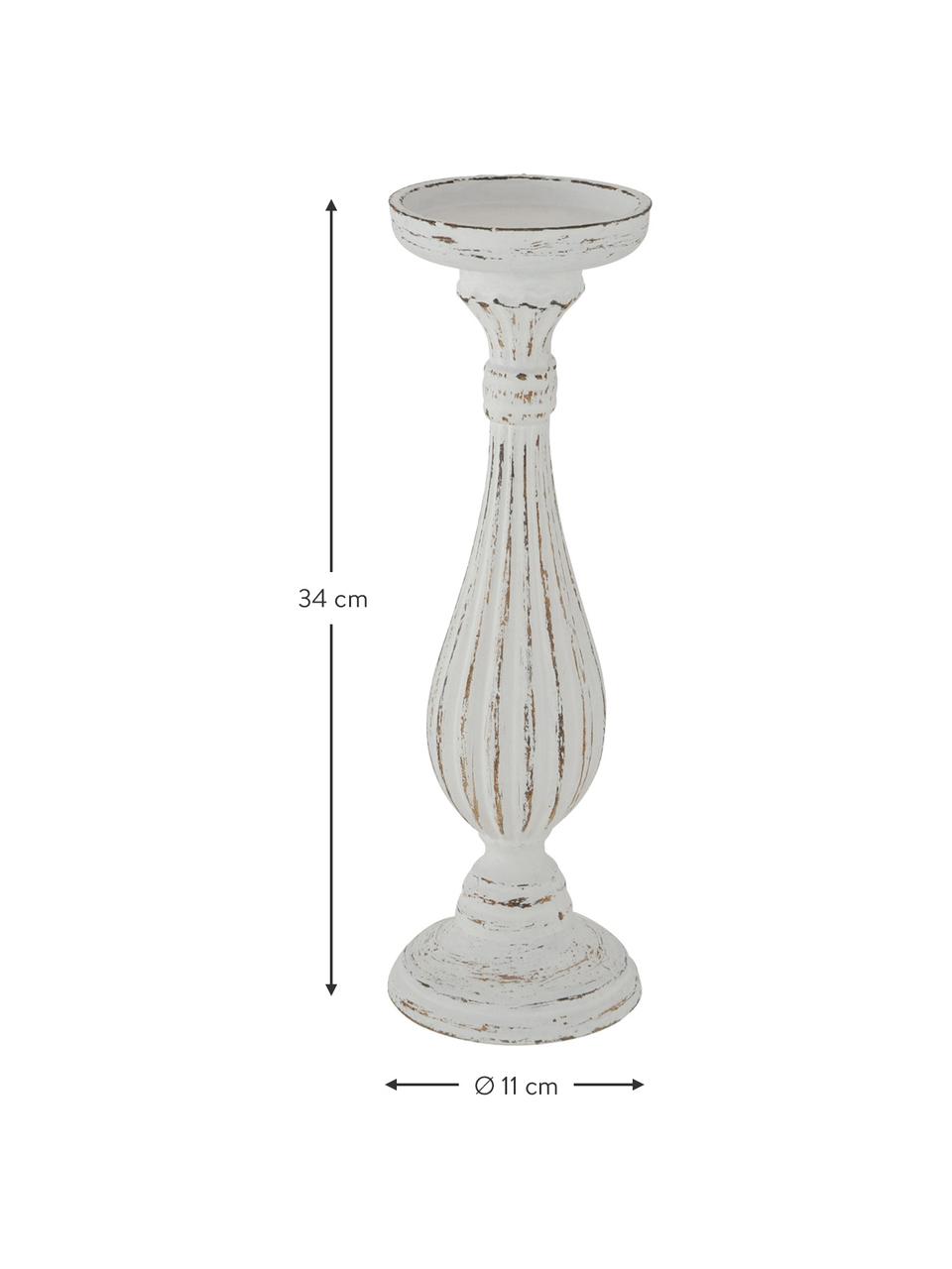 Bougeoir en bois Dinah, MDF (panneau en fibres de bois à densité moyenne), enduit, Blanc cassé, brun, Ø 11 x haut. 34 cm