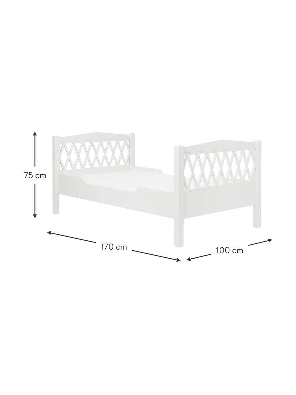 Detská drevená posteľ Harlequin, Borovicové drevo, drevovláknitá doska strednej hustoty (MDF), natretá farbou bez obsahu VOC, Biela, Š 100 x D 170 cm