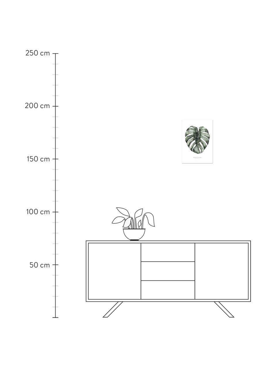 Plakat Urban Monstera, Druk cyfrowy na papierze, 200 g/m², Biały, zielony, S 21 x W 30 cm
