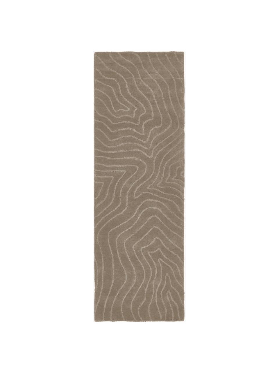 Tapis en laine taupe, tufté main Aaron, Taupe, larg. 80 x long. 250 cm