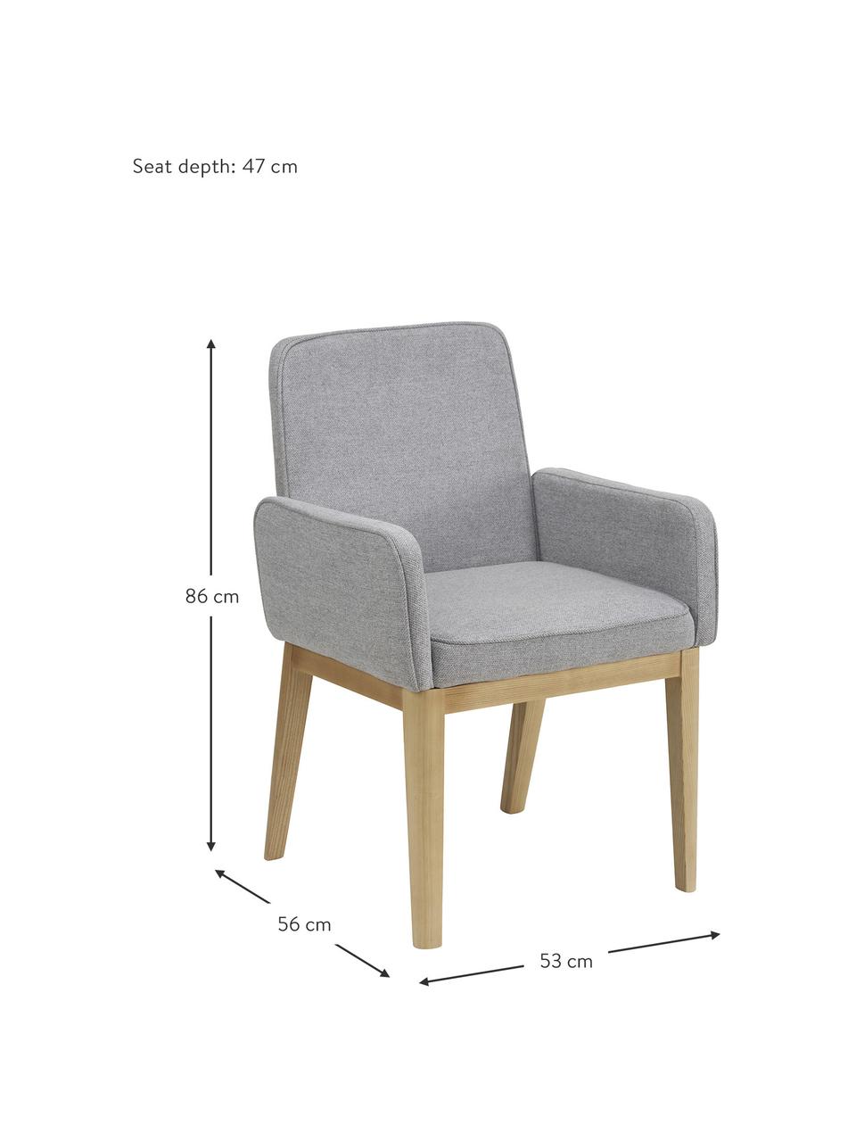 Gestoffeerde fauteuil Koga in grijs, Bekleding: 100% polyester De slijtva, Poten: essenhout, Frame: metaal, Geweven stof grijs, B 54 x H 86 cm