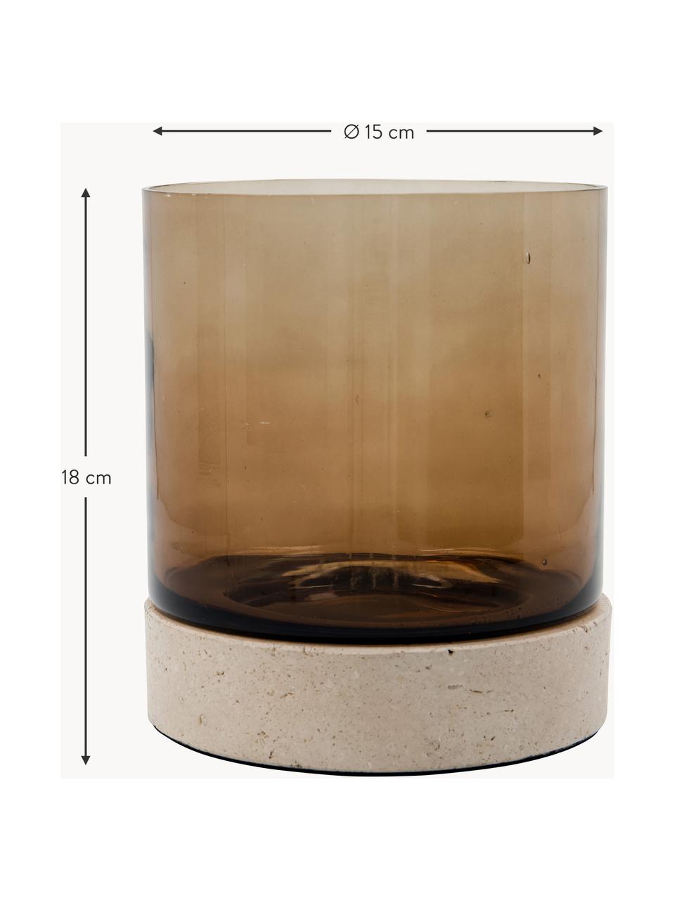 Świecznik ze szkła dmuchanego z trawertynową podstawą Rivo, Brązowy transparentny, beżowy trawertyn, Ø 15 x W 18 cm