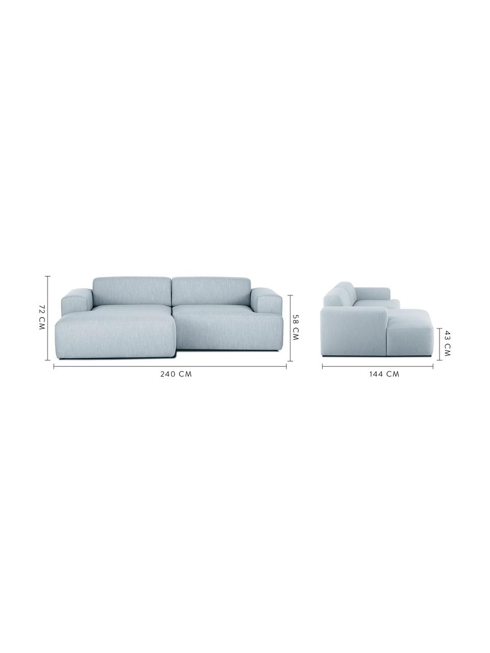 Divano angolare 3 posti in tessuto blu grigio Melva, Rivestimento: poliestere 35.000 cicli d, Struttura: legno di pino massiccio, , Piedini: legno di pino, Tessuto blu grigio, Larg. 240 x Prof. 144 cm