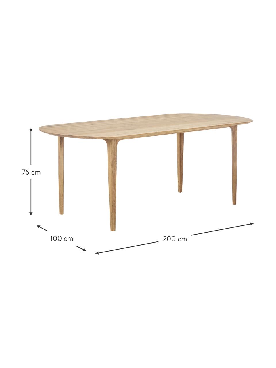 Ovale eettafel Archie van eikenhout, 200 x 100 cm, Massief geolied eikenhout, 
100 % FSC hout uit duurzame bosbouw, Eikenhout, B 200 x D 100 cm
