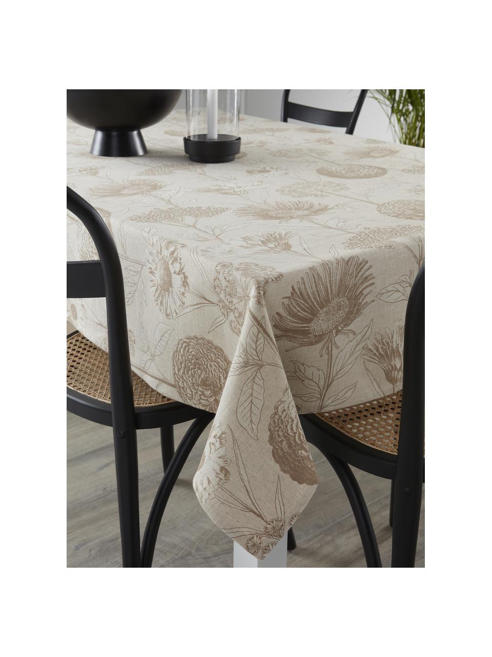 Katoenen tafelkleed Freya met bloemen motief, 86% katoen, 14% linnen, Beige, bruin, patroon, Voor 6 - 10 personen (B 140 x L 250 cm)