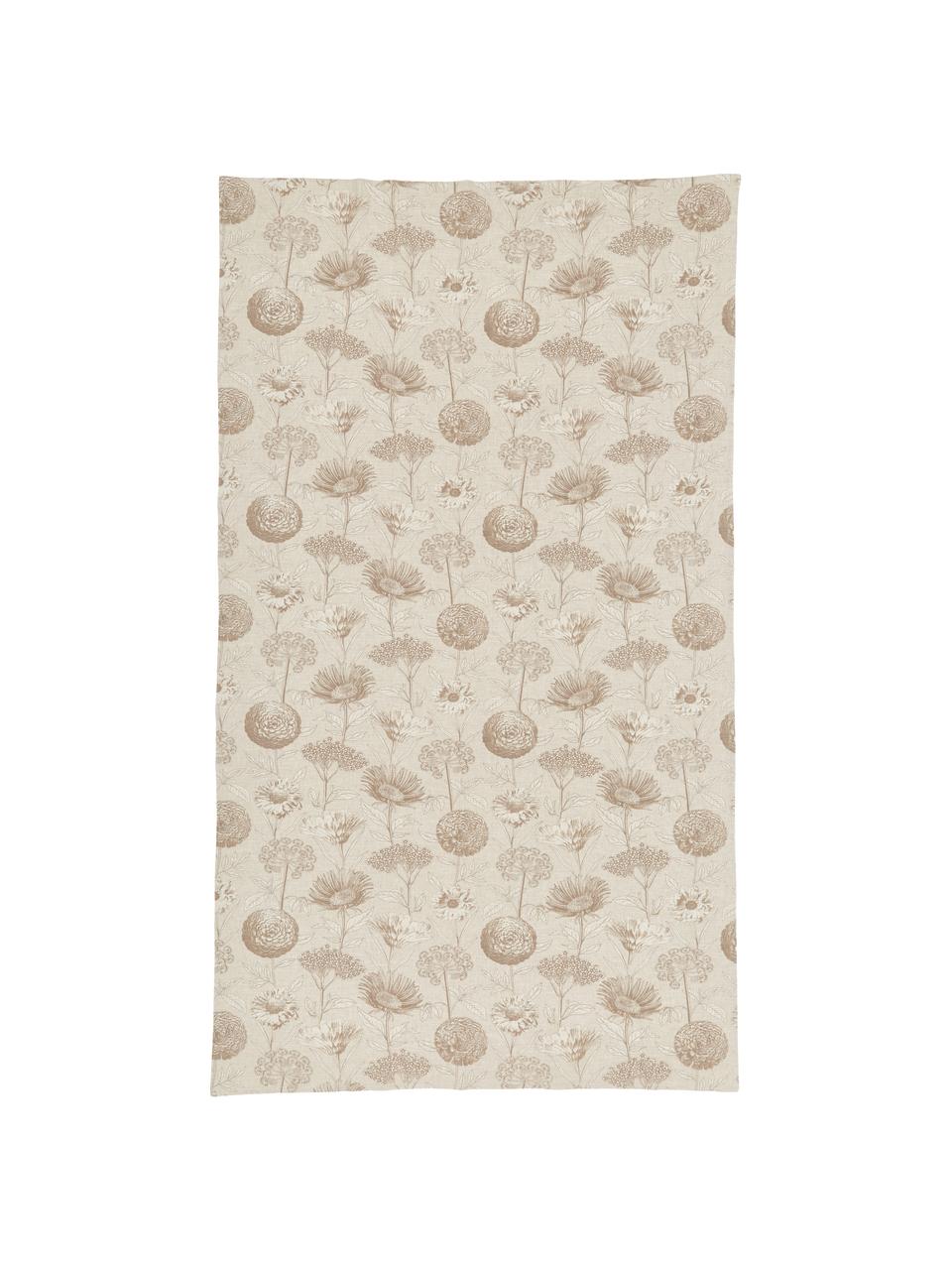 Nappe en tissu Freya, 86 % coton certifié BCI, 14 % lin, Beige, brun, imprimé, Pour 6 à 10 pers. (larg. 140 x long. 250 cm)