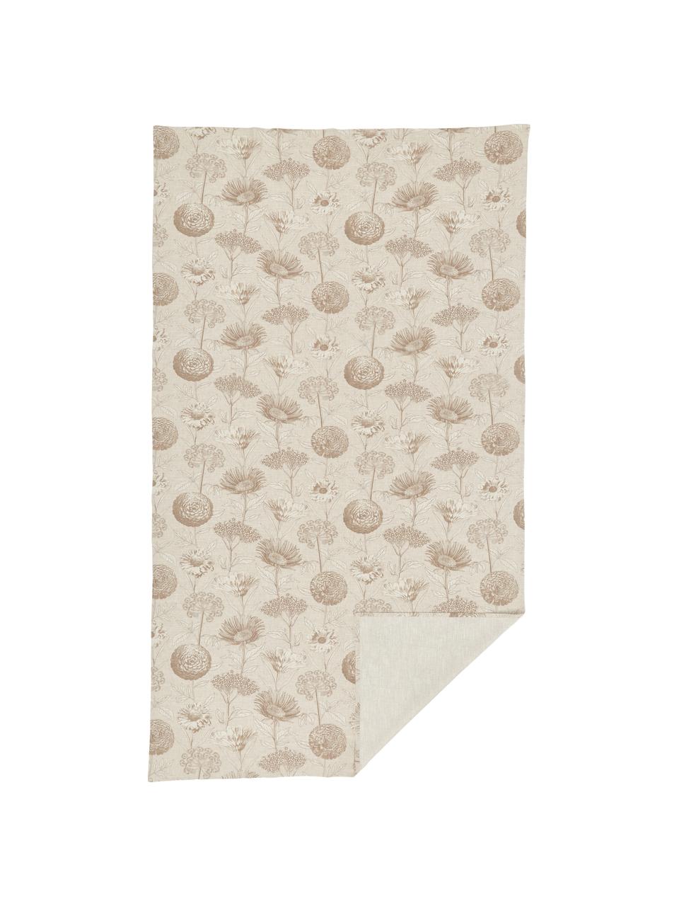 Katoenen tafelkleed Freya met bloemen motief, 86% katoen, 14% linnen, Beige, bruin, patroon, Voor 6 - 10 personen (B 140 x L 250 cm)