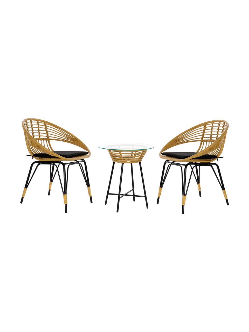 Set lounge Sunrise, 3 pzas., Patas: metal recubierto, Tablero: vidrio, Beige, An 64 x F 59 cm