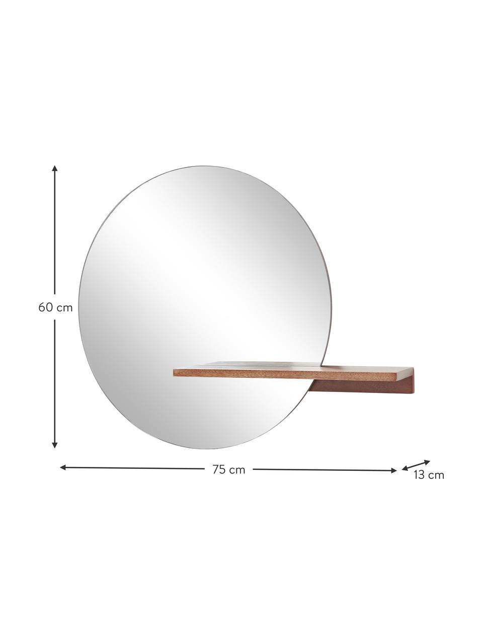 Runder Wandspiegel Sandro mit Ablage aus Holz, Ablage: Mangoholz, Mitteldichte H, Spiegelfläche: Spiegelglas, Mangoholz, B 75 x H 60 cm